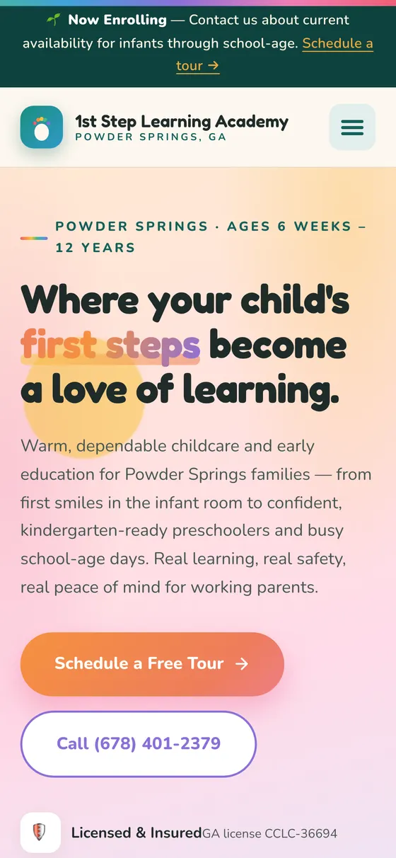 1st Step Learning Academy on a phone