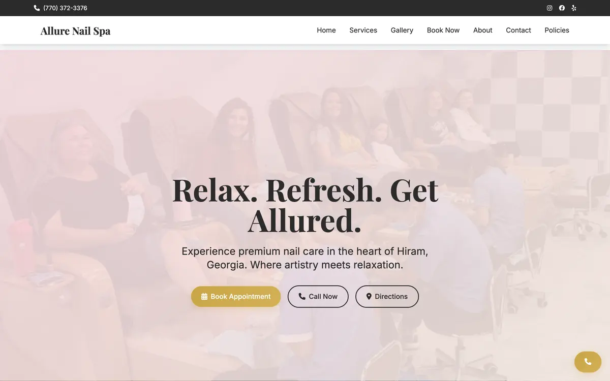 The Allure Nail Spa website